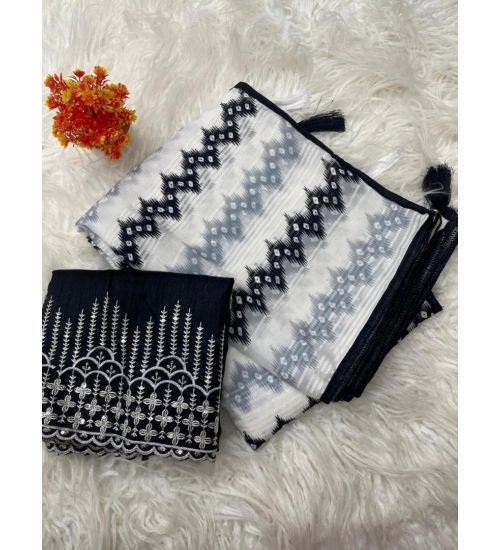 Women's Chiffon Printed Saree With Unstitched Blouse 5.5Mtr (Grey)