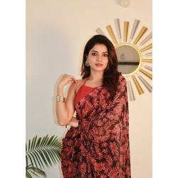 Women's Georgette Printed Saree With Unstitched Blouse 5.5Mtr (Red)