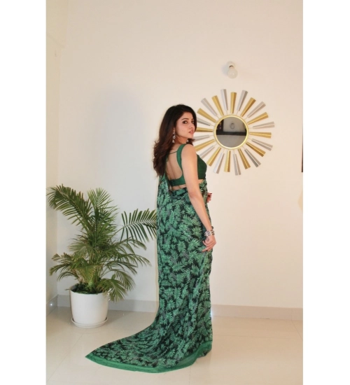 Women's Georgette Printed Saree With Unstitched Blouse 5.5Mtr (Dark Green )