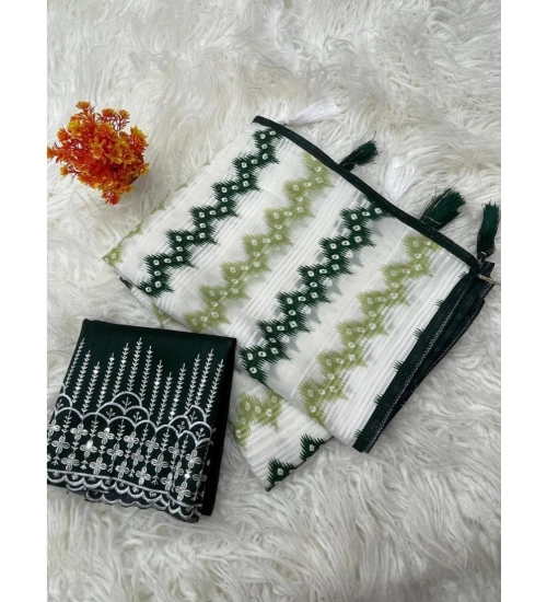 Women's Chiffon Printed Saree With Unstitched Blouse 5.5Mtr (Green)