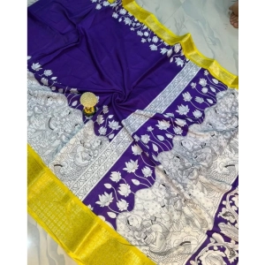 Generic Women's Dola Silk Printed Saree With Unstitched Blouse 5.5Mtr (Purple )