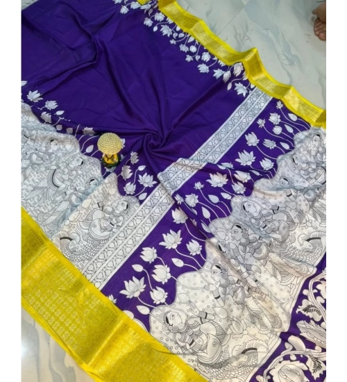Women's Dola Silk Printed Saree With Unstitched Blouse 5.5Mtr (Purple )