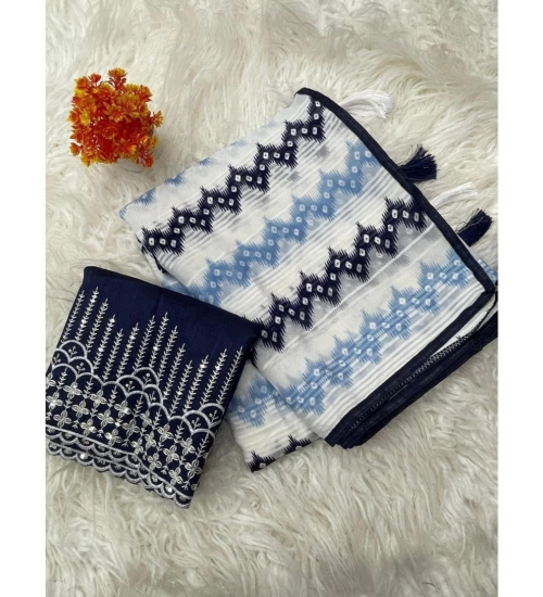 Women's Chiffon Printed Saree With Unstitched Blouse 5.5Mtr (Blue)