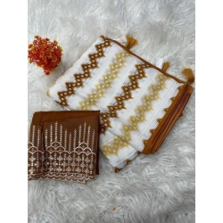 Women's Chiffon Printed Saree With Unstitched Blouse 5.5Mtr (Brown)