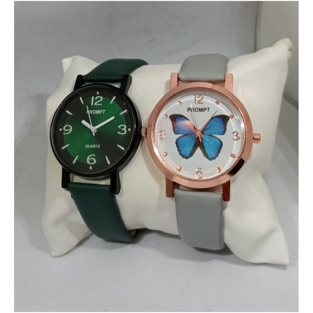 Generic Women's Casual Leather New Stylish Watch Pack Of-2 (Assorted)