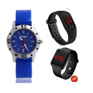 Generic Women's Casual Rubber Aveo & M2 & Black Digital led Watch Pack Of-3 (Blue )