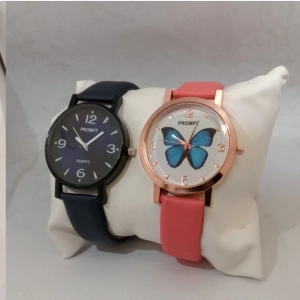 Generic Women's Casual Leather New Stylish Watch Pack Of-2 (Assorted)