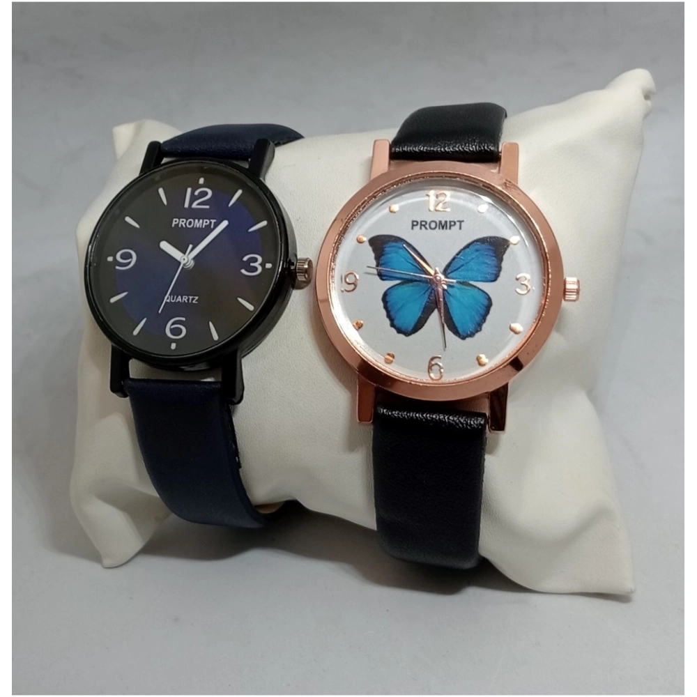 Generic Women's Casual Leather New Stylish Watch Pack Of-2 (Assorted)