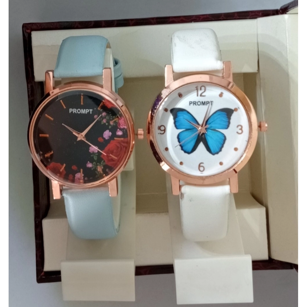 Generic Women's Casual Leather New Stylish Watch Pack Of-2 (Assorted)