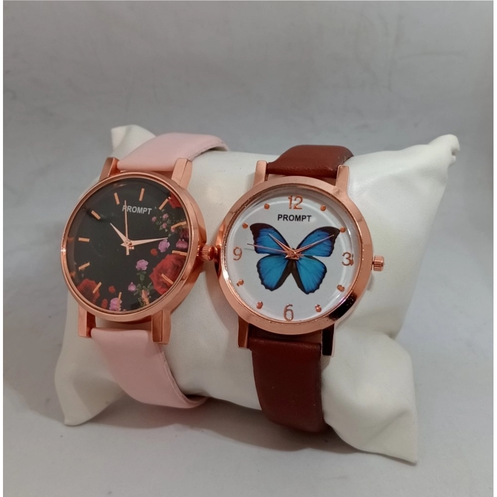 Generic Women's Casual Leather New Stylish Watch Pack Of-2 (Assorted)