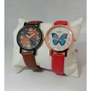 Generic Women's Casual Leather New Stylish Watch Pack Of-2 (Assorted)