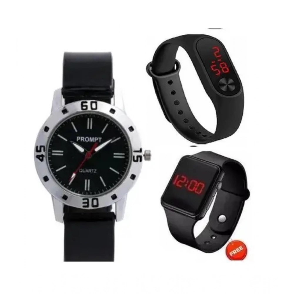 Generic Women's Casual Rubber Aveo & M2 & Black Digital led Watch Pack Of-3 (Black )
