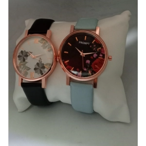 Generic Women's Casual Leather New Stylish Watch Pack Of-2 (Assorted)