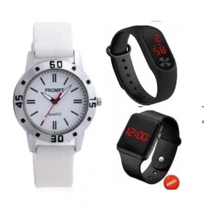 Generic Women's Casual Rubber Aveo & M2 & Black Digital led Watch Pack Of-3 (White )