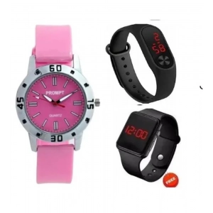 Generic Women's Casual Rubber Aveo & M2 & Black Digital led Watch Pack Of-3 (Pink )