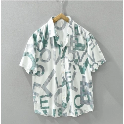 Men's Casual Cotton Printed 3-4th Sleeve Collar Shirt (White )