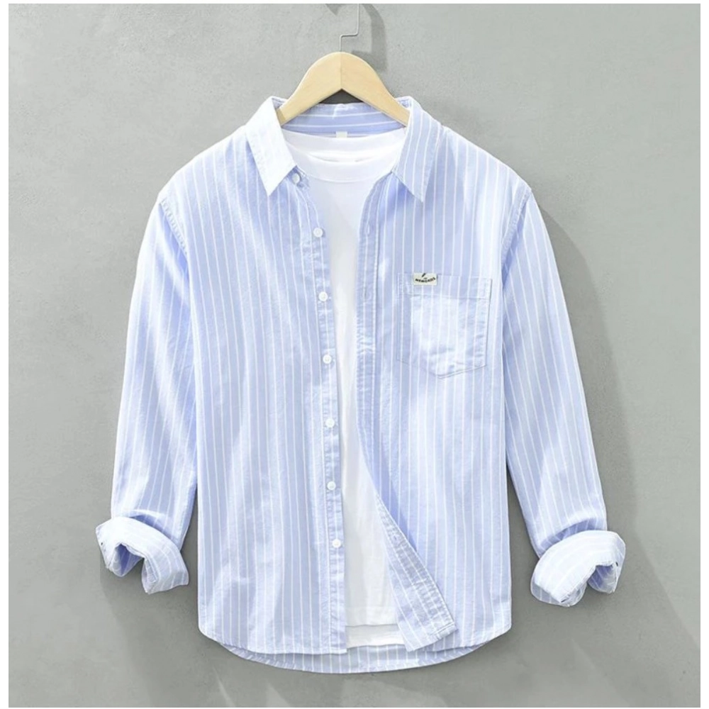 Men's Casual Cotton Striped Full Sleeve Collar Shirt (Blue) Men's Casual Cotton Striped Full Sleeve Collar Shirt (Blue)