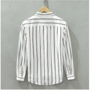 Generic Men's Casual Cotton Striped Full Sleeve Collar Shirt (White)