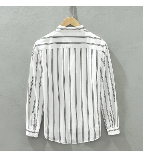 Men's Casual Cotton Striped Full Sleeve Collar Shirt (White)
