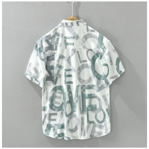 Generic Men's Casual Cotton Printed 3-4th Sleeve Collar Shirt (White )