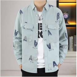 Men's Casual Cotton Printed Full Sleeve Collar Shirt (Grey)