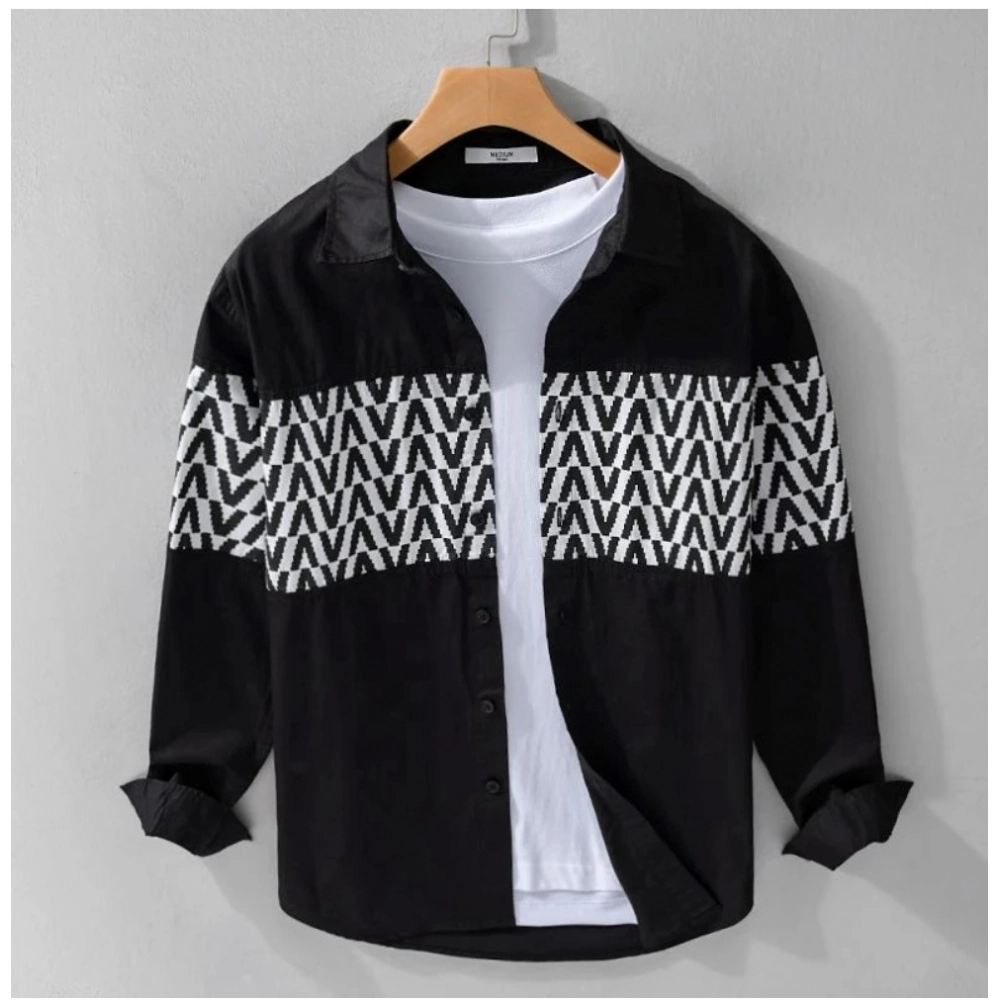 Men's Casual Cotton Printed Full Sleeve Collar Shirt (Black) Men's Casual Cotton Printed Full Sleeve Collar Shirt (Black)