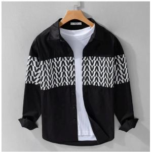 Generic Men's Casual Cotton Printed Full Sleeve Collar Shirt (Black)