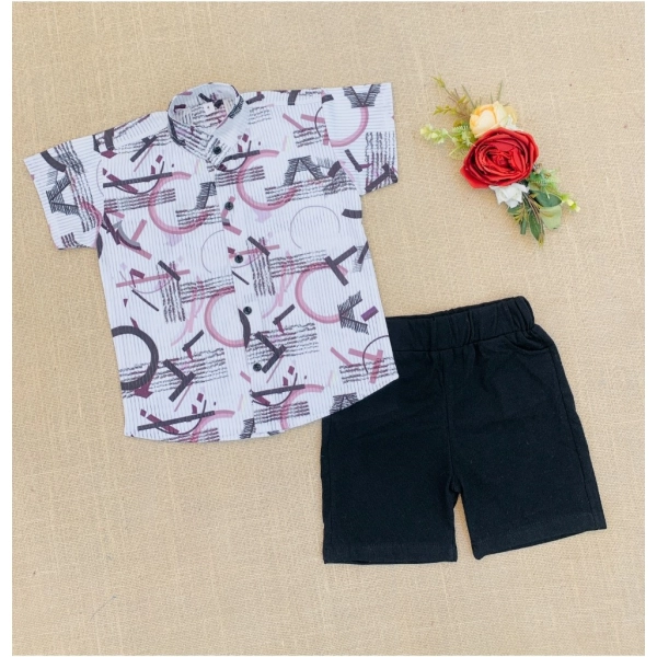 Dropship Boy's Cotton Blend Printed Short Sleeve Shirt and Shorts Set (MultiColor)