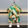 Dropship Boy's Lycra Blend Printed Short Sleeve Shirt and Shorts Set (MultiColor)