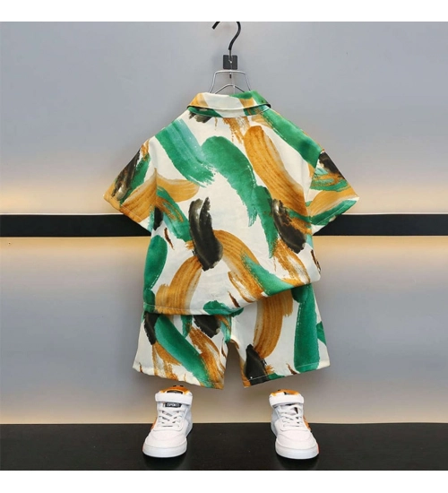 Boy's Lycra Blend Printed Short Sleeve Shirt and Shorts Set (MultiColor)