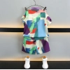 Dropship Boy's Lycra Blend Printed Short Sleeve Shirt and Shorts Set (MultiColor)