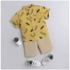 Dropship Boy's Cotton Blend Printed Short Sleeve Shirt and Shorts Set (Yellow)