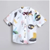 Dropship Boy's Cotton Blend Printed Short Sleeve Shirt and Shorts Set (White)