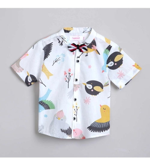 Boy's Cotton Blend Printed Short Sleeve Shirt and Shorts Set (White)