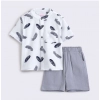 Dropship Boy's Cotton Blend Printed Short Sleeve Shirt and Shorts Set (White)