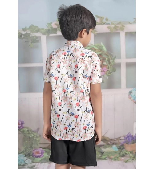 Boy's Cotton Blend Printed Short Sleeve Shirt and Shorts Set (White)