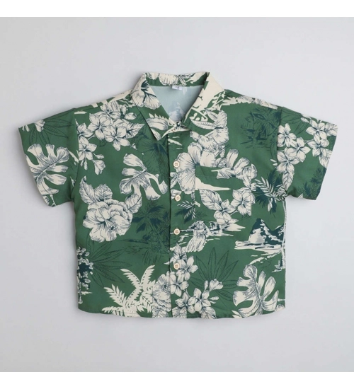 Boy's Cotton Blend Printed Short Sleeve Shirt (Green)