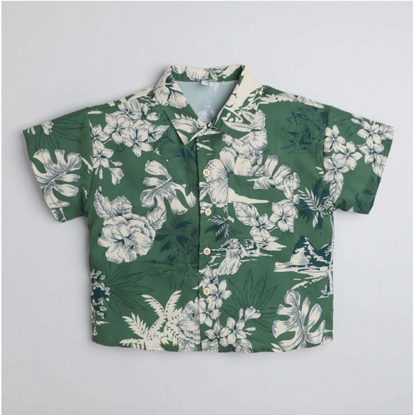 Dropship Boy's Cotton Blend Printed Short Sleeve Shirt (Green)