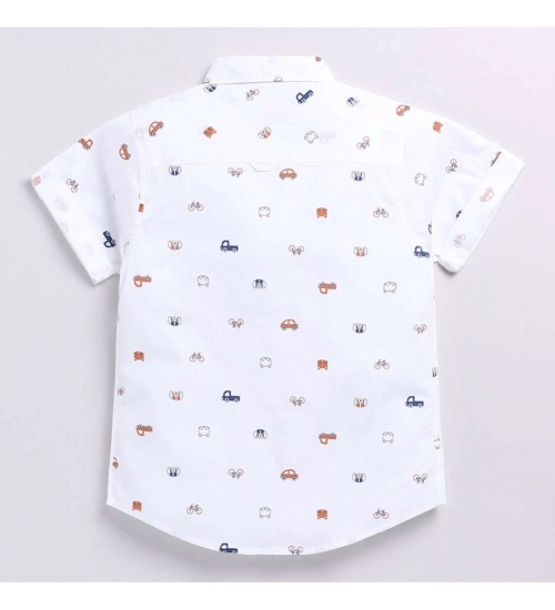Boy's Cotton Blend Printed Short Sleeve Shirt (White)