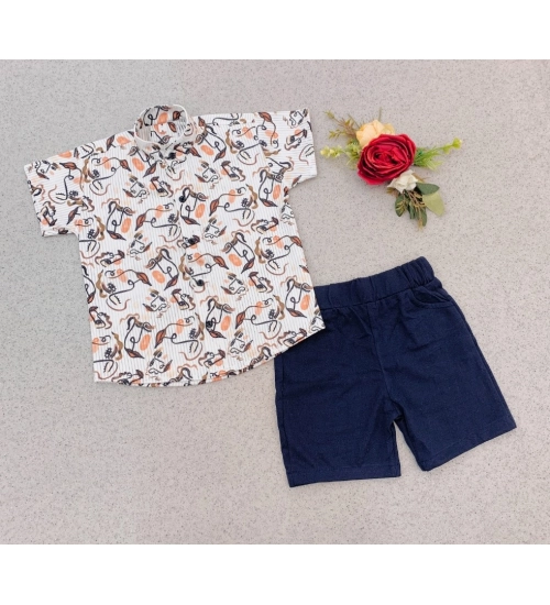 Boy's Cotton Blend Printed Short Sleeve Shirt and Shorts Set (MultiColor)