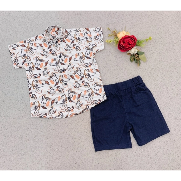 Dropship Boy's Cotton Blend Printed Short Sleeve Shirt and Shorts Set (MultiColor)
