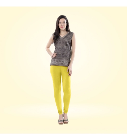 Women's Cotton Blended Solid Churidar leggings (Lemon Yellow)