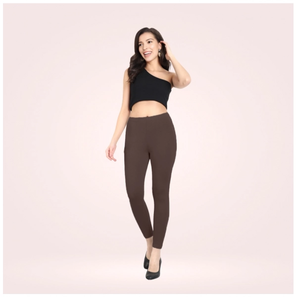 Dropship Women's Cotton Blended Solid Ankle legging (Brown)