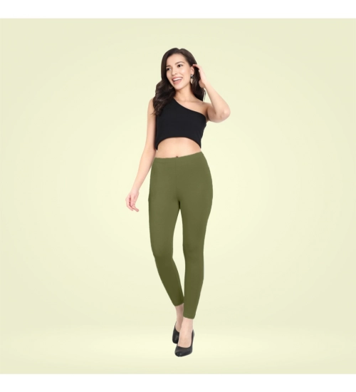 Women's Cotton Blended Solid Ankle legging (Olive Green)