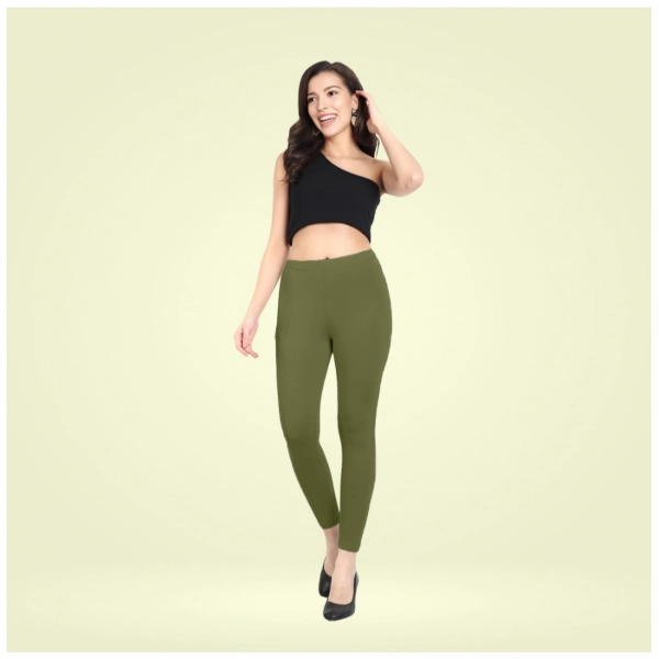 Dropship Women's Cotton Blended Solid Ankle legging (Olive Green)