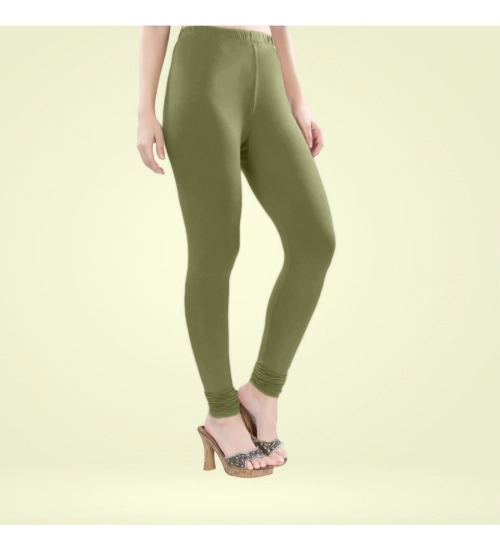 Women's Cotton Blended Solid Churidar leggings (Olive Green)