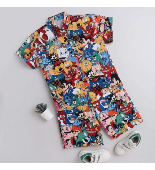 Boy's Lycra Blend Printed Short Sleeve Shirt and Shorts Set (MultiColor)