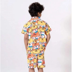 Generic Boy's Lycra Blend Printed Short Sleeve Shirt and Shorts Set (MultiColor)