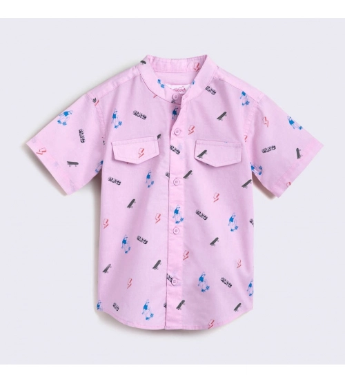 Boy's Cotton Blend Printed Short Sleeve Shirt and Shorts Set (Pink)