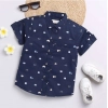 Dropship Boy's Cotton Blend Printed Short Sleeve Shirt and Shorts Set (Navy Blue)